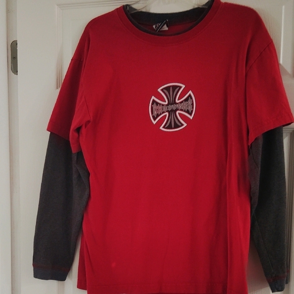 Hybrid Apparel Red and Black Long Sleeve Tee
